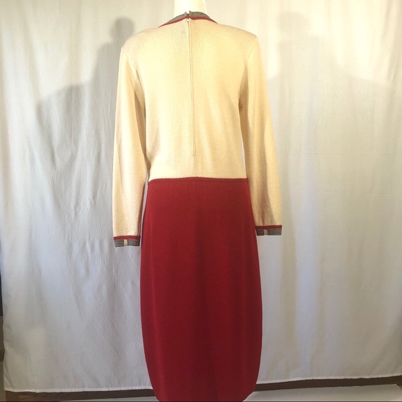 Vintage St. John for Saks Knit Red/Cream Dress - Picture 5 of 8